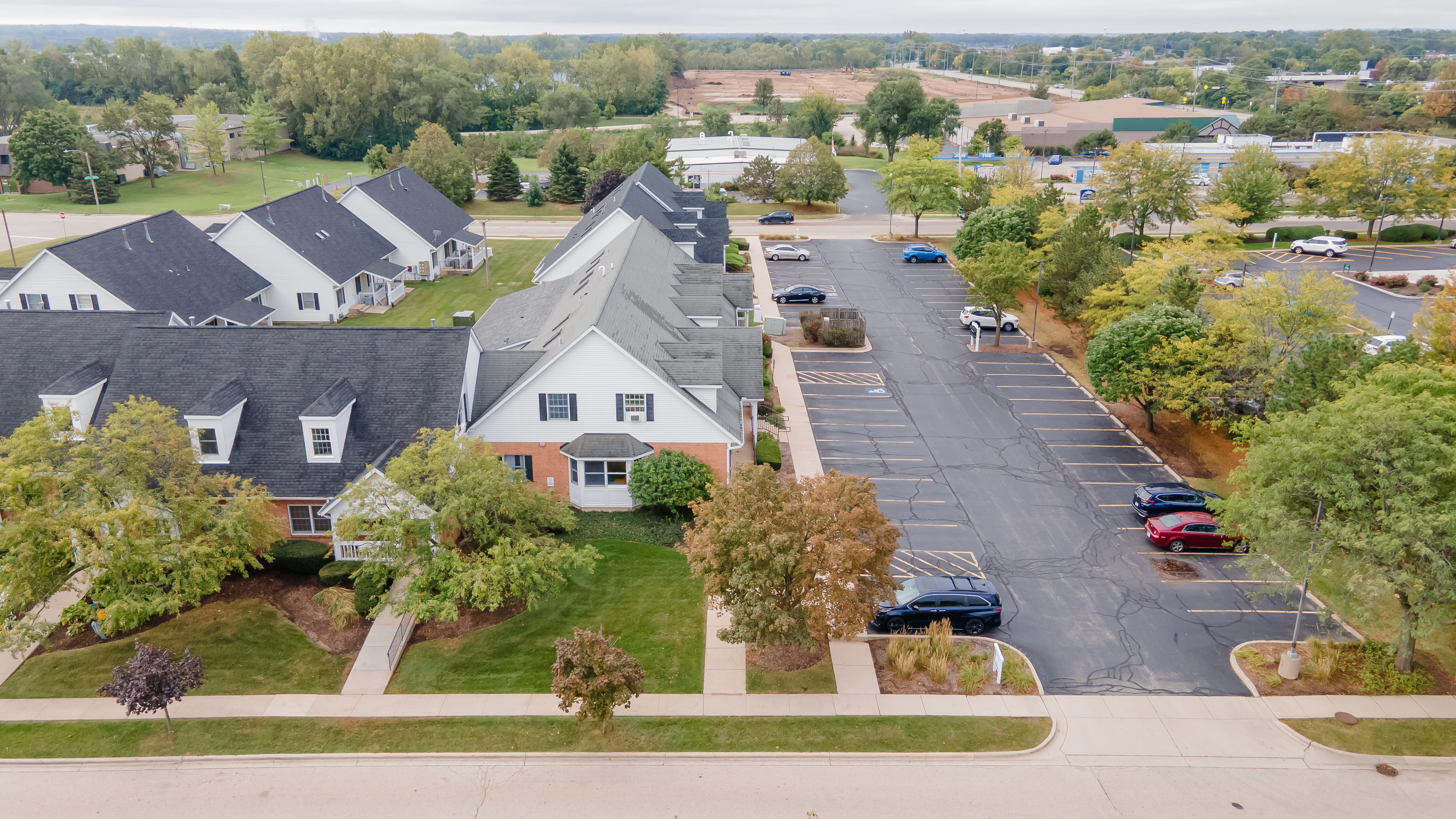 Crystal Lake location parking lot overhead shot